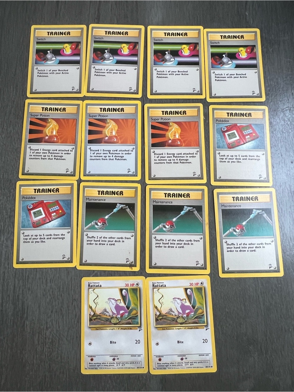 Pokemon Base Set Trainer Lot x12 + Rattata x2 Unlimited Vintage TCG Cards WOTC